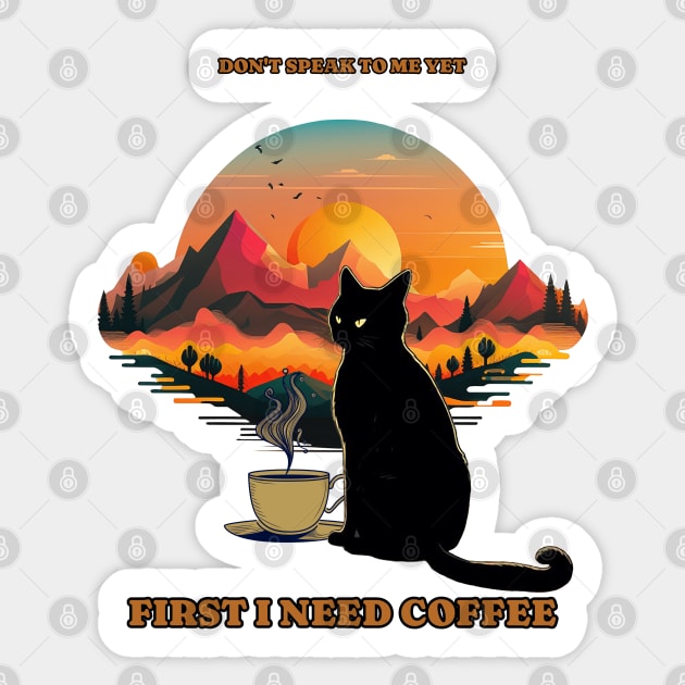 First I need coffee black cat coffee Sticker by OurCCDesign